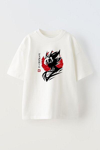 THEWERT Tricou alb oversize din bumbac unisex cu imprimeu Goku Japan