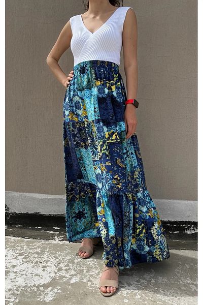 hoaryage Ethnic Bohemian Skirt - Holiday Beach Dress with Elastic Waist and 3 Layers of Ruffles