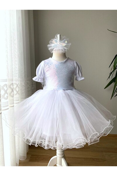 BerrinceTasarım Parlak Pullu Tüllü Kız Çocuk Abiye Elbise