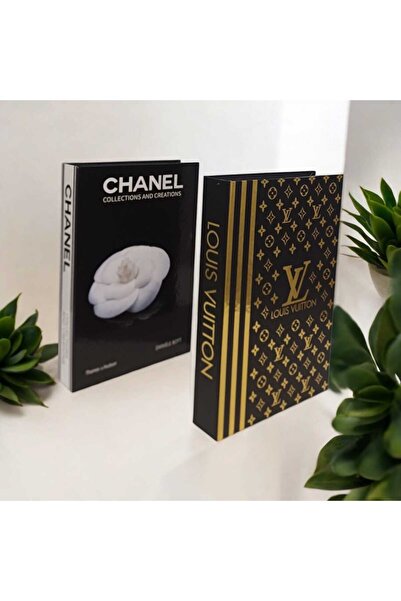 NARİBA طقم صندوق كتب مزخرف باللون الأسود من Lv & Chanel مكون من قطعتين