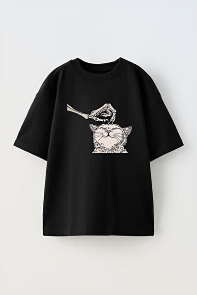 THEWERT Loved mačka Design - Unisex crna Pamuk Oversize kroj T-shirt