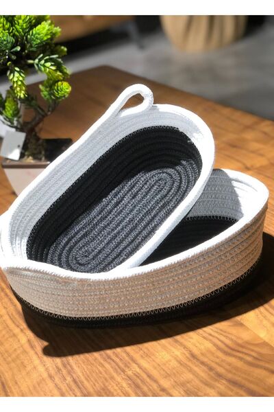 HomeTurko أسود-أبيض، سلة الجوت، خزانة داخلية، منظمسلة حمام، مجموعة من 2