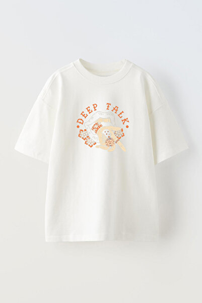 THEWERT Bela Oversize kroj Pamuk T-shirt - Unisex Deep Talk Štampano