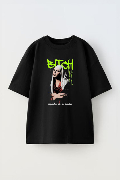 THEWERT Dizajn za devojke - Unisex crna Pamuk Oversize kroj T-shirt sa turbanom