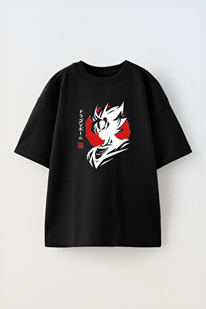 THEWERT Goku Japan Design - Unisex crna Oversize kroj Pamuk T-shirt