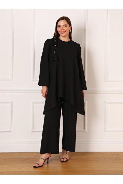 ALİA Μαύρο βραδινό φόρεμα Plus Size με λεπτομέρεια από πέτρα - Alia