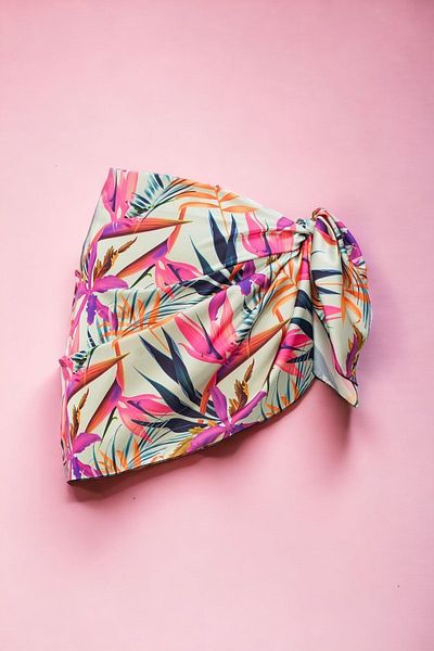 pistore Purple Leaf Patterned Short Pareo Satin No Inner Display Women's Beach Dress New Season