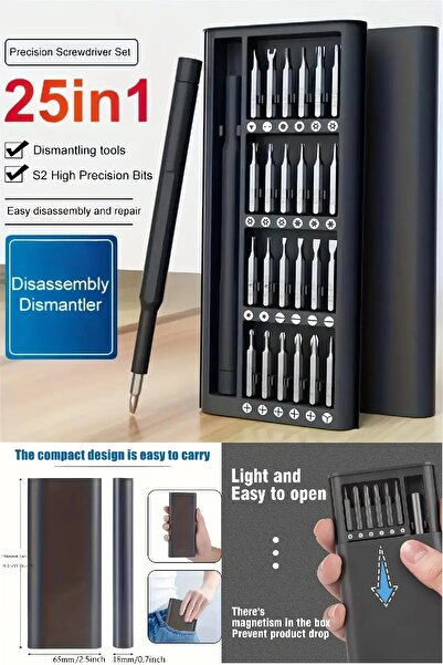 BİTERSE 25 Parça Manyetik Metal Uçlu Tornavida Seti Bits Uçlu Elektronikçi Tornavida Seti Kutulu