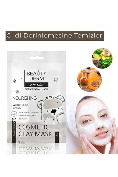 BEAUTY DERM Face Mask White Clay Mask Peach Seed Oil and Green Tea Fibers Gel Mask