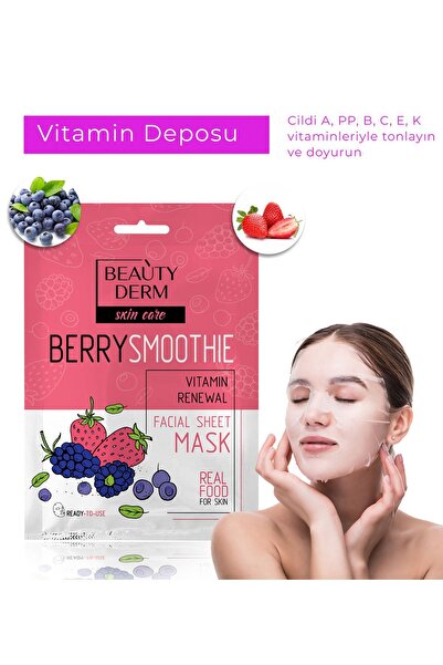 BEAUTY DERM Yüz Maskesi Vitamin Renewal ile yenilen 25 ml Kağıt Maske Yaban mersini çilek Böğürtlen