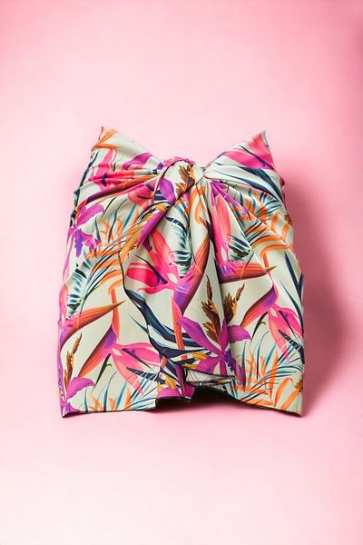 pistore Purple Leaf Patterned Short Pareo Satin No Inner Display Women's Beach Dress New Season