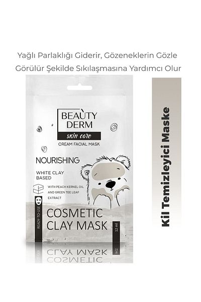 BEAUTY DERM Face Mask White Clay Mask Peach Seed Oil and Green Tea Fibers Gel Mask