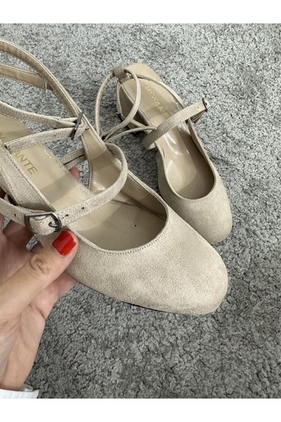 MYVOLANTE Women's Mink Suede Ankle Strap Block Heeled Shoes
