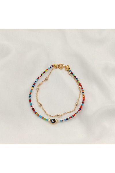 Lolita Takı Women's Evil Eye Beaded Chain Anklet Mixed Color