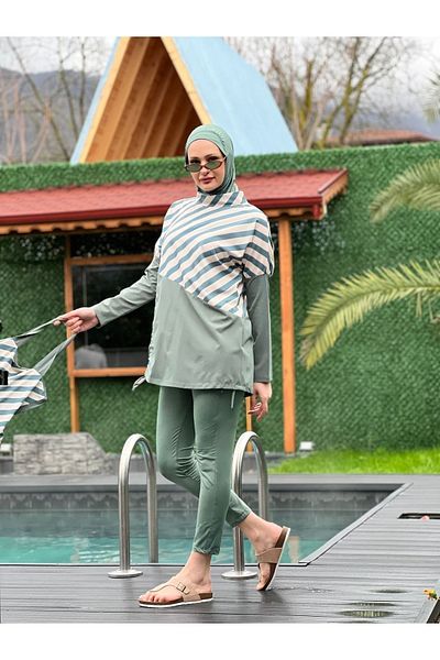 ButikKardelen Camellia Patterned Hijab Swimsuit - 5 Pieces with Bag 10365