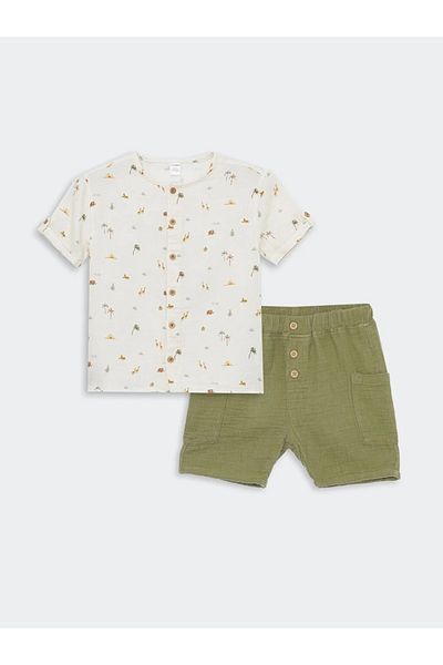 LC Waikiki Prevailing Collar Short Sleeve Shirt and Shorts for Baby Boy - Set of 2