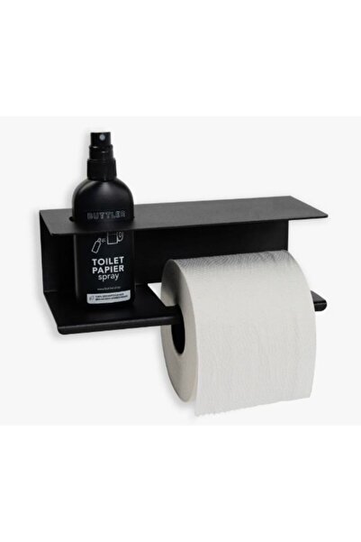 Dekor Metal Mat Siyah Telefon Sprey Raflı Tuvalet Kağıtlık 24 cm