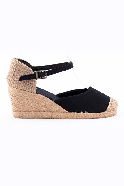 Beyken Ayakkabı Black Linen Handmade Daily Sandals - Straw Handmade