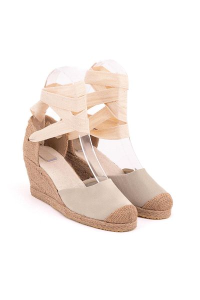 Star Tombis Beige Linen Espadrille - Real Handmade, String Wedge Heel Handmade