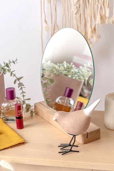 dimlight home Yuvarlak Estetik Asimetrik Ahşap Makyaj Aynası Çerçevesiz, Deko...