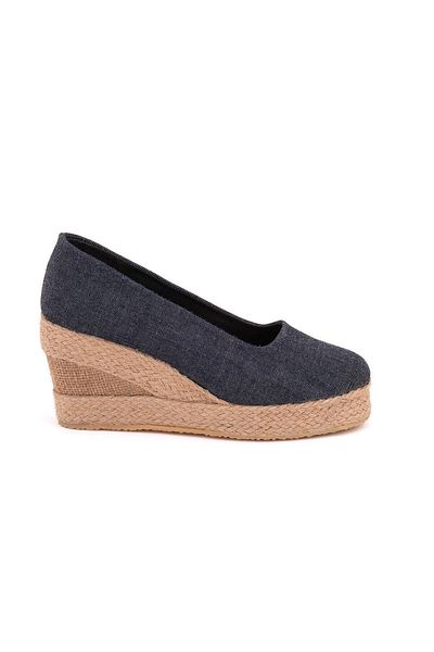 Star Tombis Denim Blue Platform Linen Wedge Heel - Real Handmade
