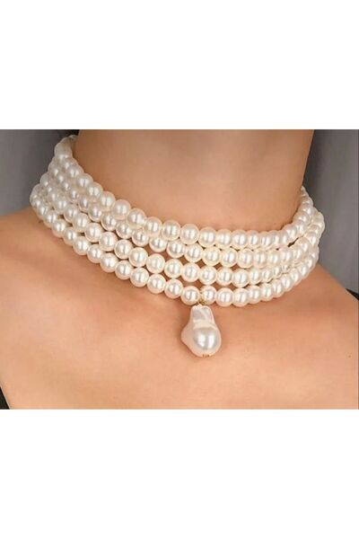 babel Gerçek Barok İnci Görünümlü Choker Kolye