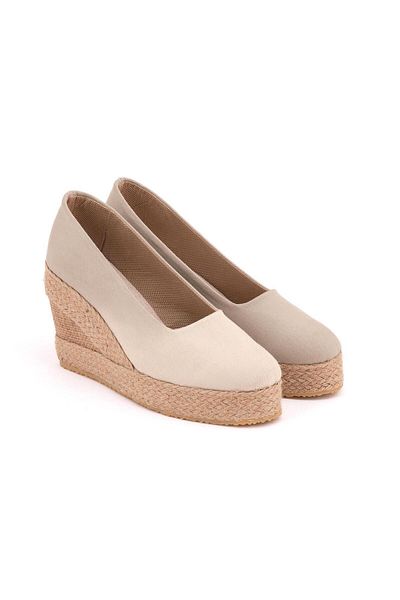 Star Tombis Beige Linen Platform Wedge Heel - Real Handmade