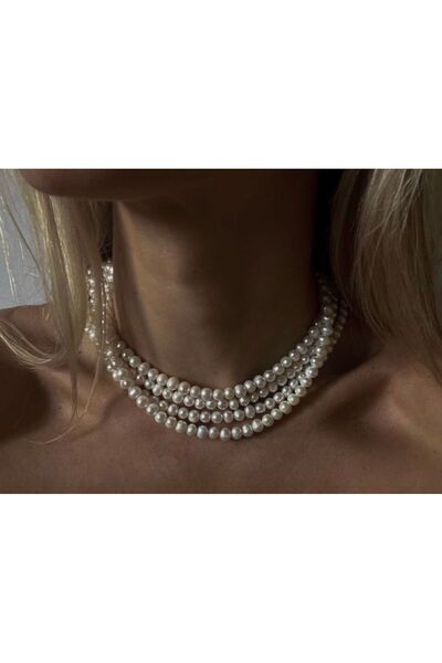 babel Gerçek İnci 4 Sıra Choker Kadın Tarz Kolye
