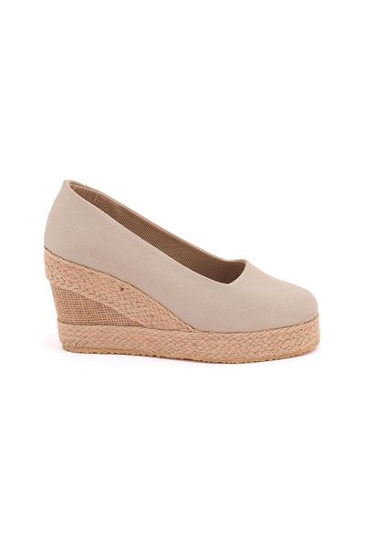 Star Tombis Beige Linen Platform Wedge Heel - Real Handmade