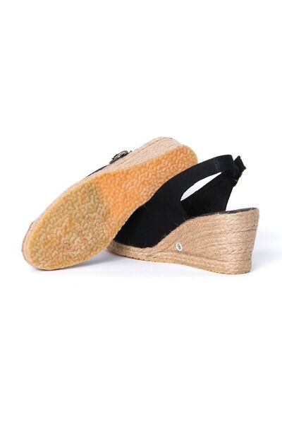 Star Tombis Real Handmade Black Back Strap Open Heel Open Toe Straw Linen Espadrille Wedge Heel Handmade