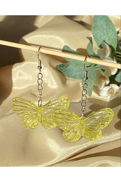 Pinky Lady Yellow Hologram Butterfly Earrings
