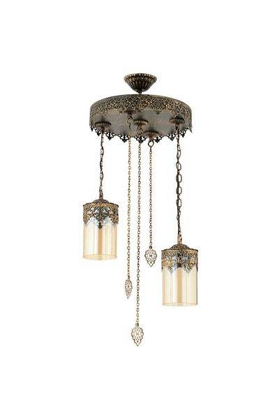 Fer Avize Hürrem Authentic Rustic Antique Pendant Lamp Living Room - Kitchen - Bedroom 2-Piece Chandelier