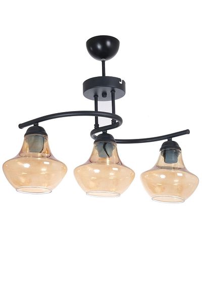 Fer Avize Fujifora Modern Design Kitchen Living Room Bedroom Black Color Honey Glass 3-Piece Chandelier
