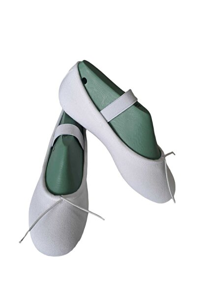 Güleçyüz Beyaz Kanvas Çift Taban Bale Patiği