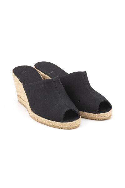 Star Tombis Γυναικείες λινές παντόφλες casual - Ψάθινες μαύρες χειροποίητες πραγματικές χειροποίητες