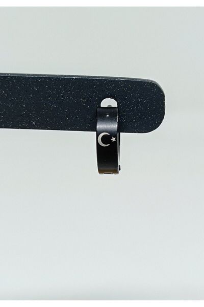 mama india alaçatı Unisex Women Men 316L Surgical Steel Moon Star Flag Figured Diameter 14 mm 1 Piece Hoop Earrings No:83