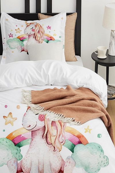 Else Dekor Sky Sash Unicorn Horse Patterned Single Children's Duvet Cover Set Without Sheets