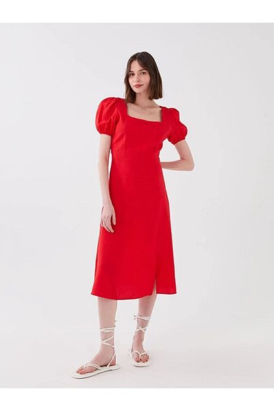 LC Waikiki Xside Square Collar Plain Short Sleeve Women's Dress