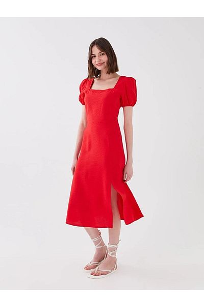 LC Waikiki Xside Square Collar Plain Short Sleeve Women's Dress
