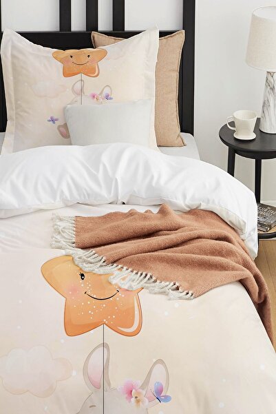 Else Halı Yıldızlı Minik Tavşan Desenli Çarşafsız Tek Kişilik Çocuk Nevresim Takımı