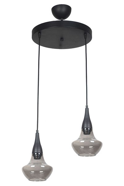 Fer Avize Fora Special Design Living Room - Bedroom - Kitchen - Smoke Glass 2-Piece Chandelier