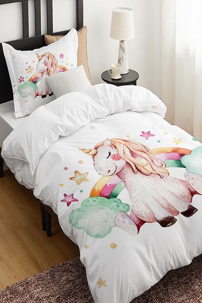 Else Dekor Sky Sash Unicorn Horse Patterned Single Children's Duvet Cover Set Without Sheets