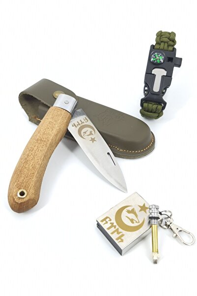 SürLaz Isme Özel El Yapımı Kamp Bıçağı Kibrit Çakmak Fonksiyonel Bileklik 3'l...