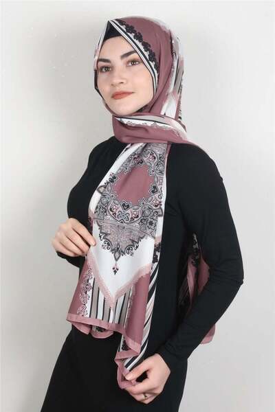 Cardion Medine Desenli Şal 1896-5 Gül Kurusu