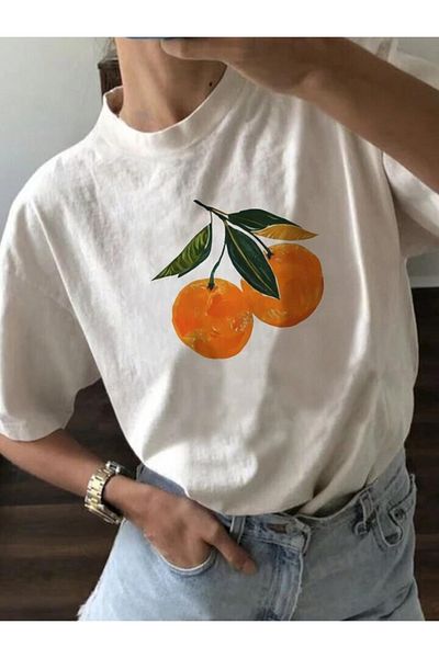 AMMA Πορτοκαλί εμπριμέ Unisex Trend κοντομάνικο βαμβακερό μπλουζάκι