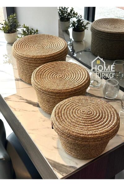HomeTurko Set de coșuri moderne din răchită din iută din 3 piese - Coș de buc...
