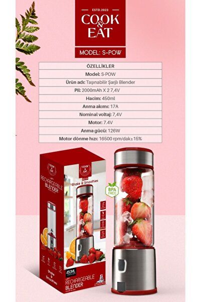 Asfal Metal Bıçaklı 450 ml Taşınabilir Kişisel El Blenderi Şarjlı Buz Kıran Meyve Karıştırıcı Mix Shaker