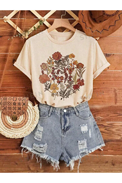 NoVibe Μπλουζάκι 100% βαμβακερό Unisex με φλοράλ εμπριμέ κοντομάνικο