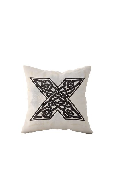 linazaitun Letter X Beige One Side Printed Hidden Zipper Decorative Pillow Ca...