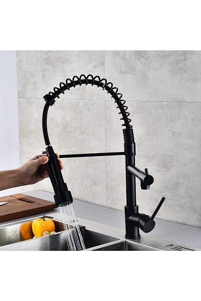 yediyapı Black Industrial Type Kitchen Sink Faucet with Intermediate Tap